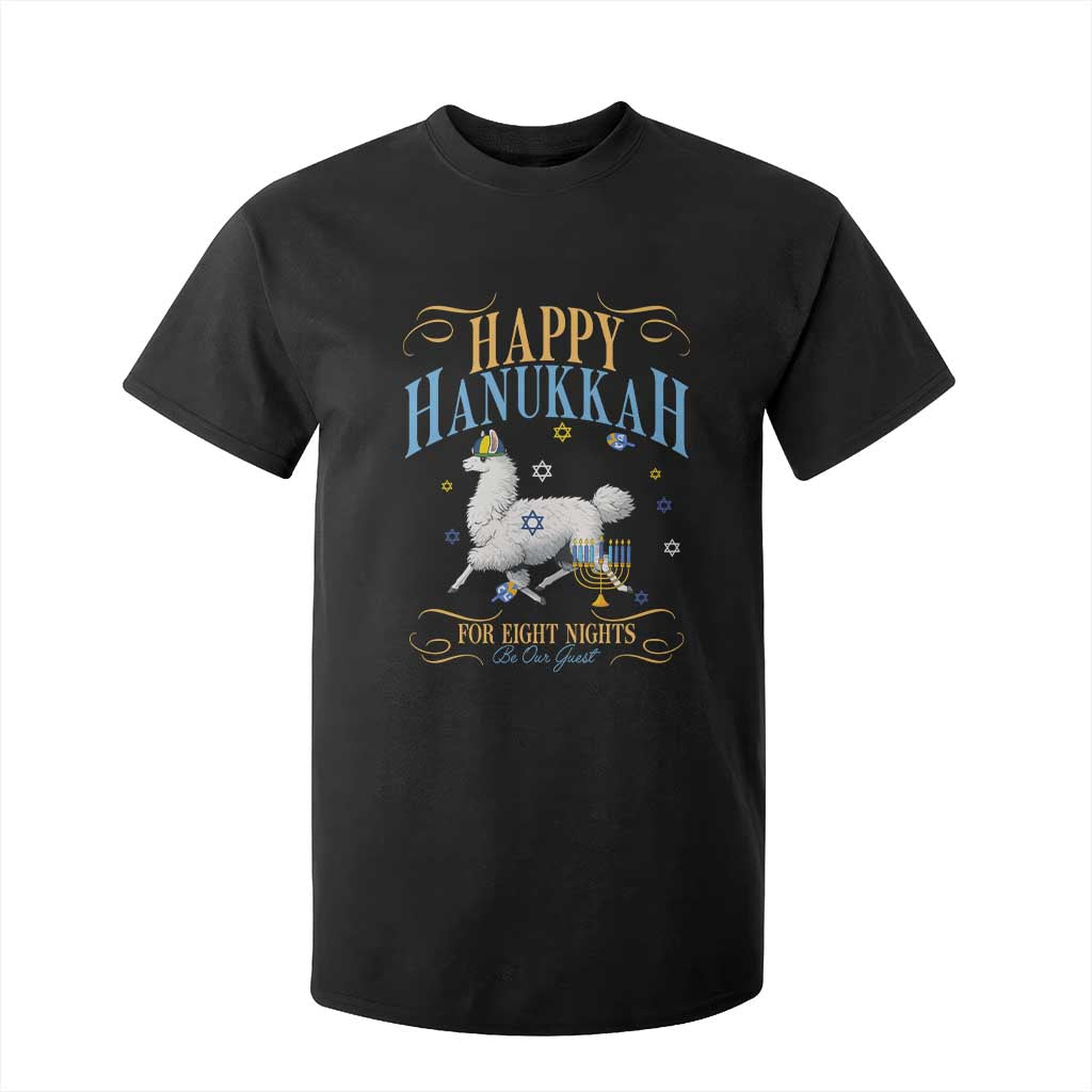 Funny Happy Hanukkah Llama Be Our Guest For Eight Nights Gift T Shirt For Kid Funny Hanukkah Gift TS12 Black Print Your Wear