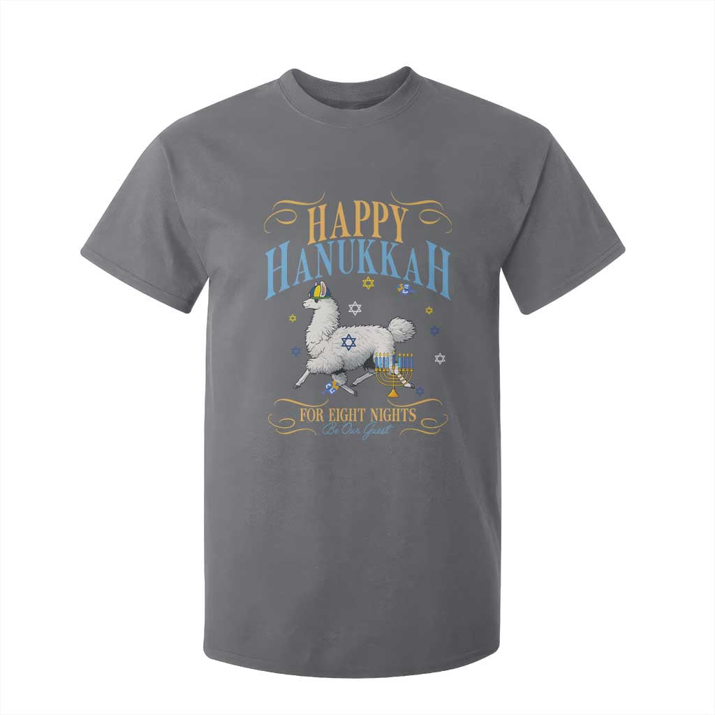 Funny Happy Hanukkah Llama Be Our Guest For Eight Nights Gift T Shirt For Kid Funny Hanukkah Gift TS12 Charcoal Print Your Wear