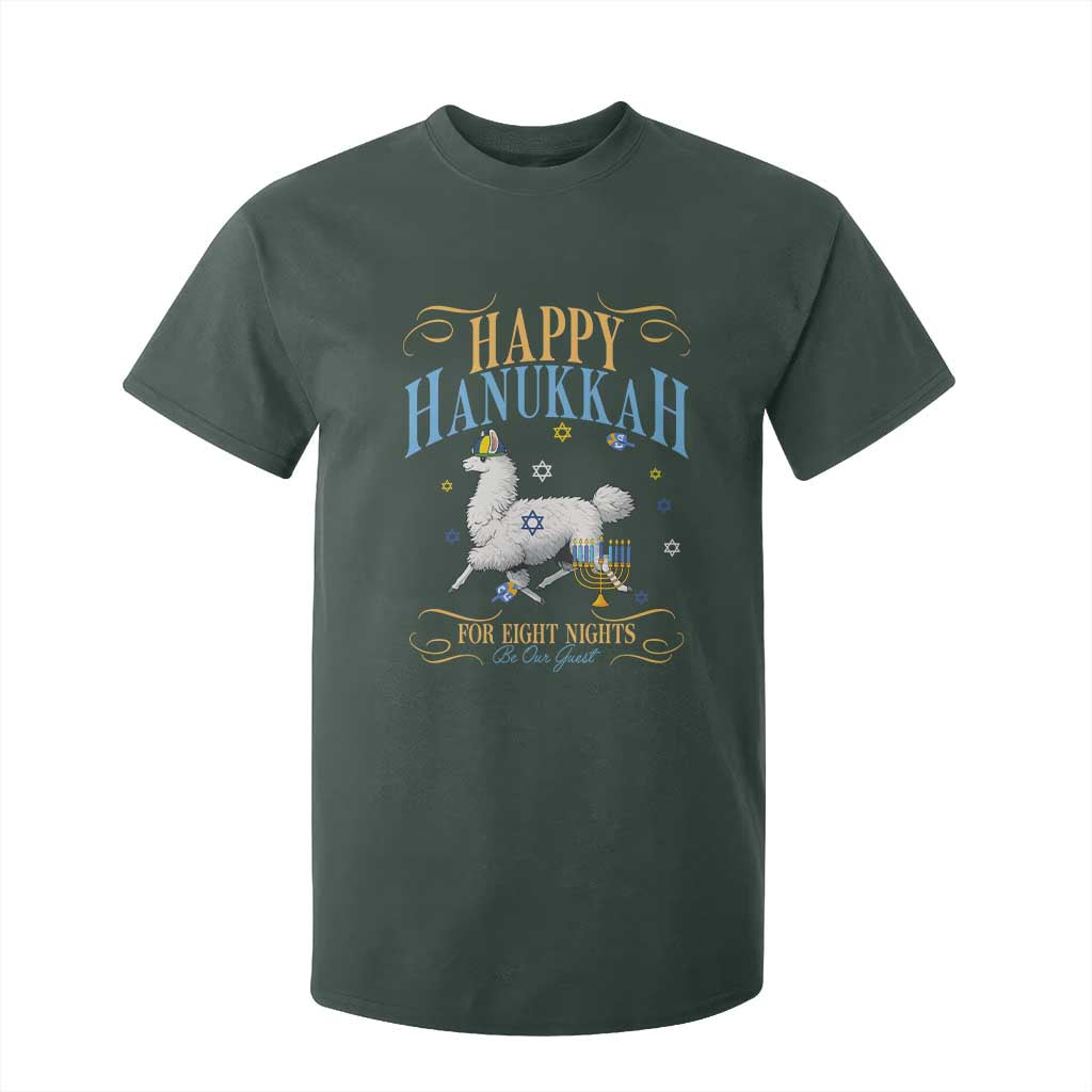 Funny Happy Hanukkah Llama Be Our Guest For Eight Nights Gift T Shirt For Kid Funny Hanukkah Gift TS12 Dark Forest Green Print Your Wear