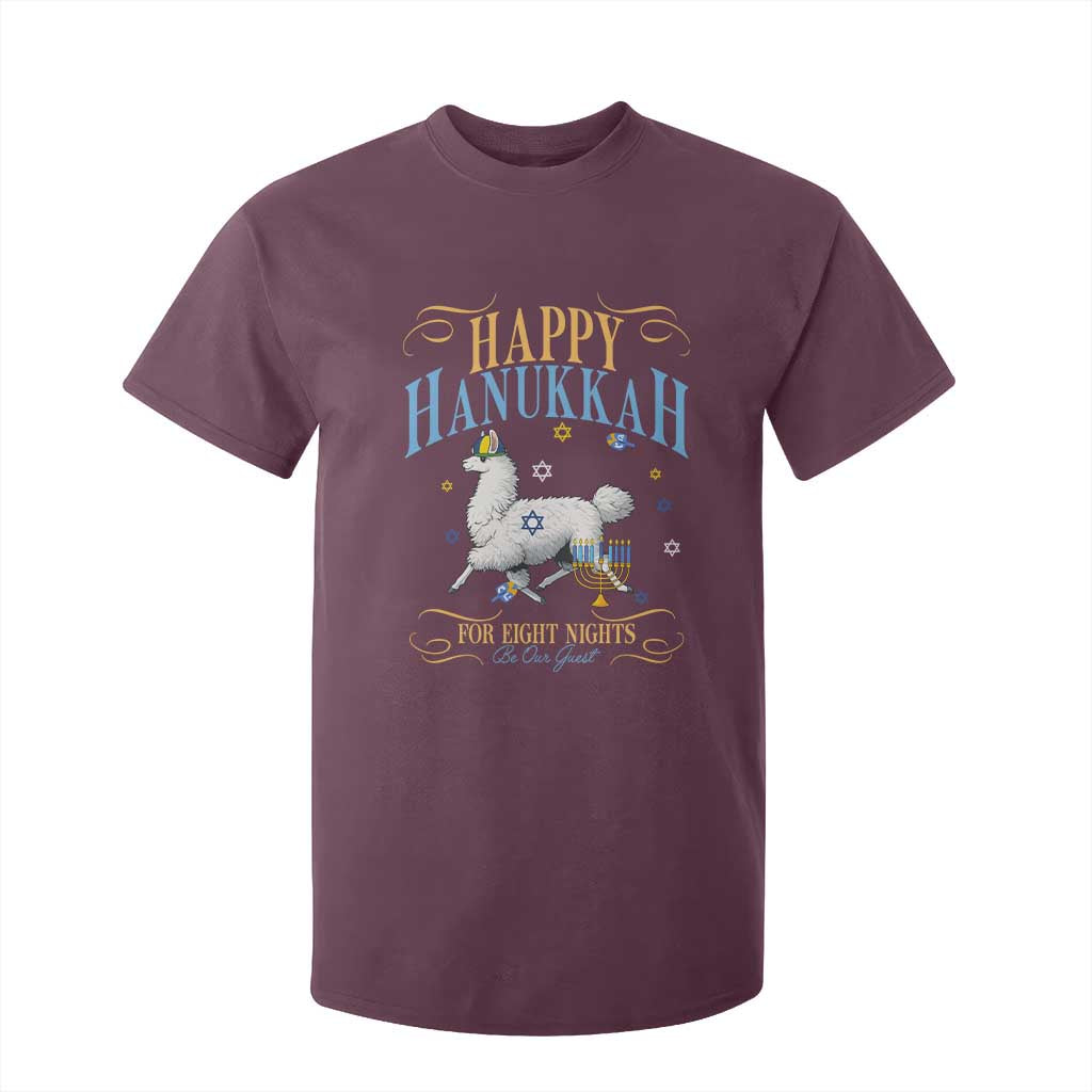 Funny Happy Hanukkah Llama Be Our Guest For Eight Nights Gift T Shirt For Kid Funny Hanukkah Gift TS12 Maroon Print Your Wear