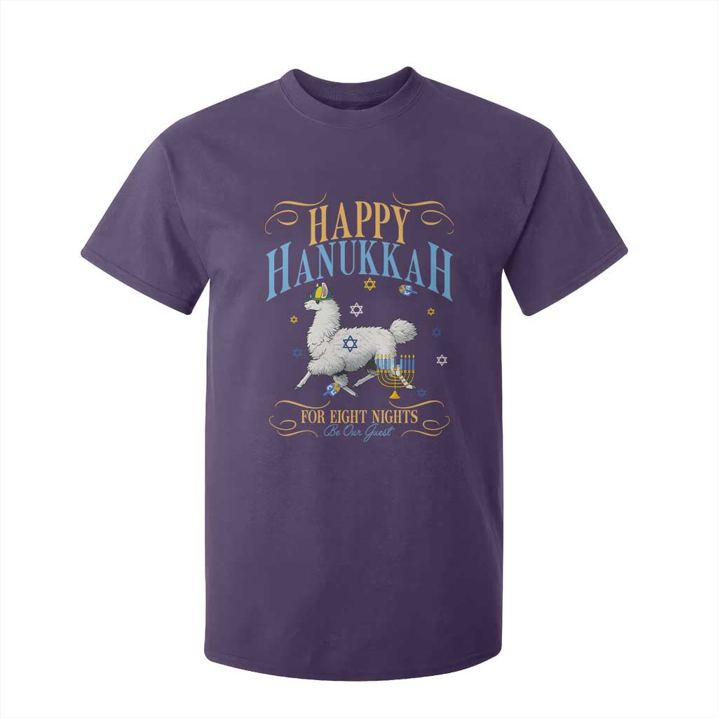 Funny Happy Hanukkah Llama Be Our Guest For Eight Nights Gift T Shirt For Kid Funny Hanukkah Gift TS12 Purple Print Your Wear