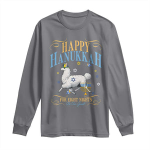 Funny Happy Hanukkah Llama Be Our Guest For Eight Nights Gift Long Sleeve Shirt Funny Hanukkah Gift TS12 Charcoal Print Your Wear