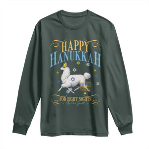Funny Happy Hanukkah Llama Be Our Guest For Eight Nights Gift Long Sleeve Shirt Funny Hanukkah Gift TS12 Dark Forest Green Print Your Wear