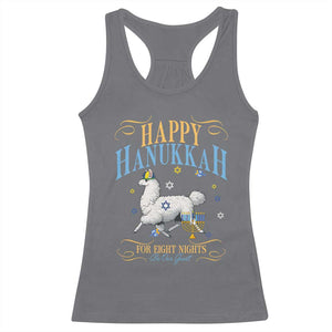 Funny Happy Hanukkah Llama Be Our Guest For Eight Nights Gift Racerback Tank Top Funny Hanukkah Gift TS12 Charcoal Print Your Wear