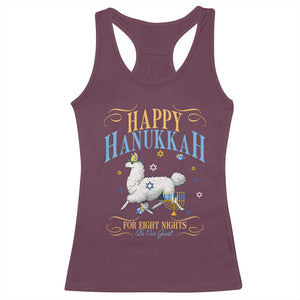 Funny Happy Hanukkah Llama Be Our Guest For Eight Nights Gift Racerback Tank Top Funny Hanukkah Gift TS12 Maroon Print Your Wear