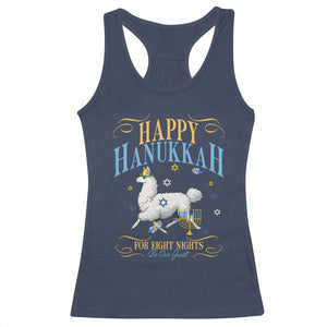 Funny Happy Hanukkah Llama Be Our Guest For Eight Nights Gift Racerback Tank Top Funny Hanukkah Gift TS12 Navy Print Your Wear