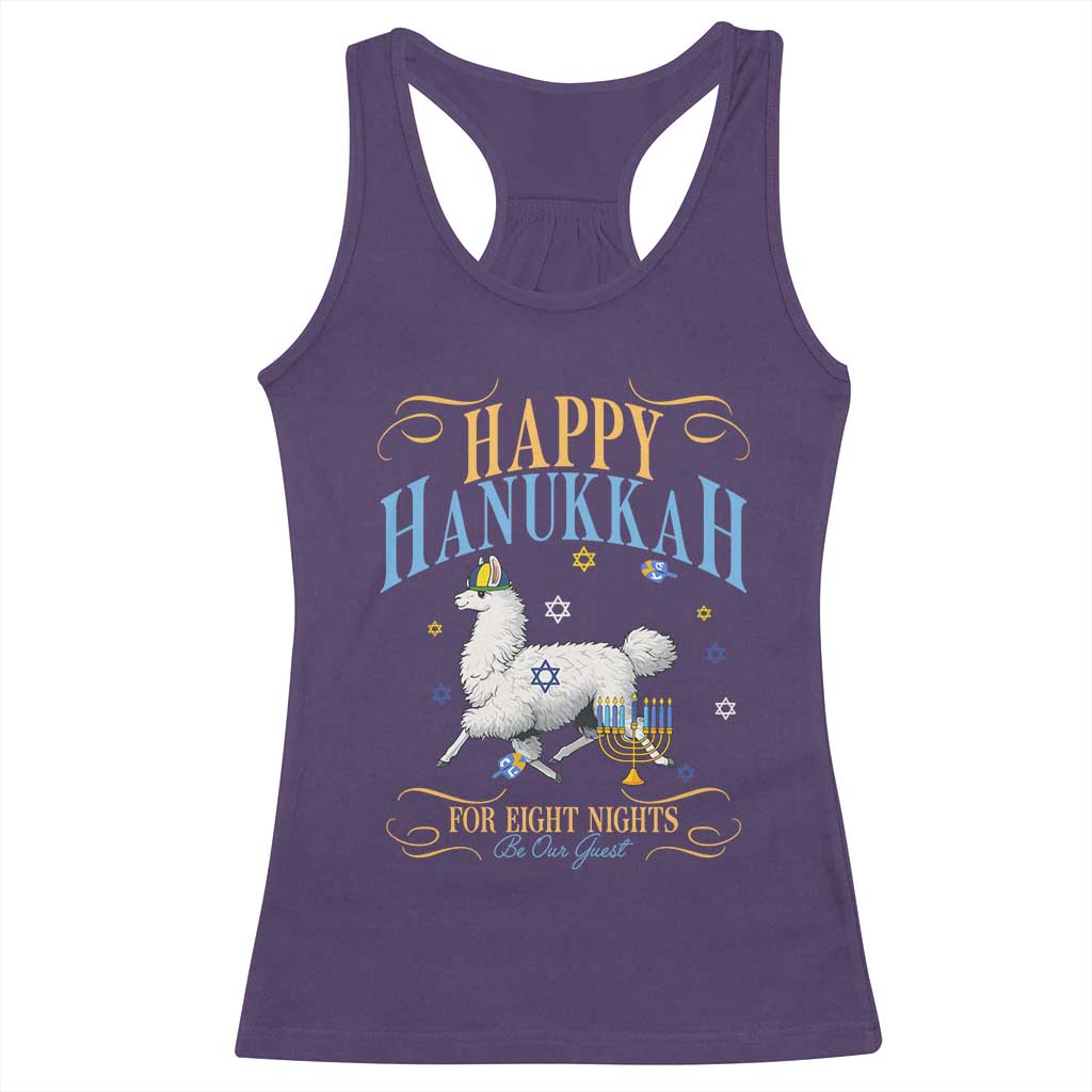 Funny Happy Hanukkah Llama Be Our Guest For Eight Nights Gift Racerback Tank Top Funny Hanukkah Gift TS12 Purple Print Your Wear