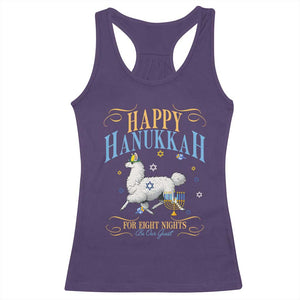 Funny Happy Hanukkah Llama Be Our Guest For Eight Nights Gift Racerback Tank Top Funny Hanukkah Gift TS12 Purple Print Your Wear
