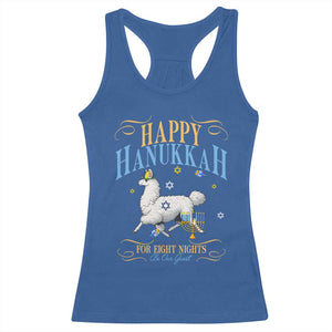 Funny Happy Hanukkah Llama Be Our Guest For Eight Nights Gift Racerback Tank Top Funny Hanukkah Gift TS12 Royal Blue Print Your Wear