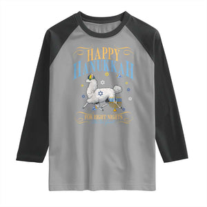 Funny Happy Hanukkah Llama Be Our Guest For Eight Nights Gift Raglan Shirt Funny Hanukkah Gift TS12 Sport Gray Black Print Your Wear