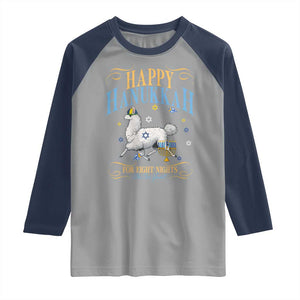 Funny Happy Hanukkah Llama Be Our Guest For Eight Nights Gift Raglan Shirt Funny Hanukkah Gift TS12 Sport Gray Navy Print Your Wear