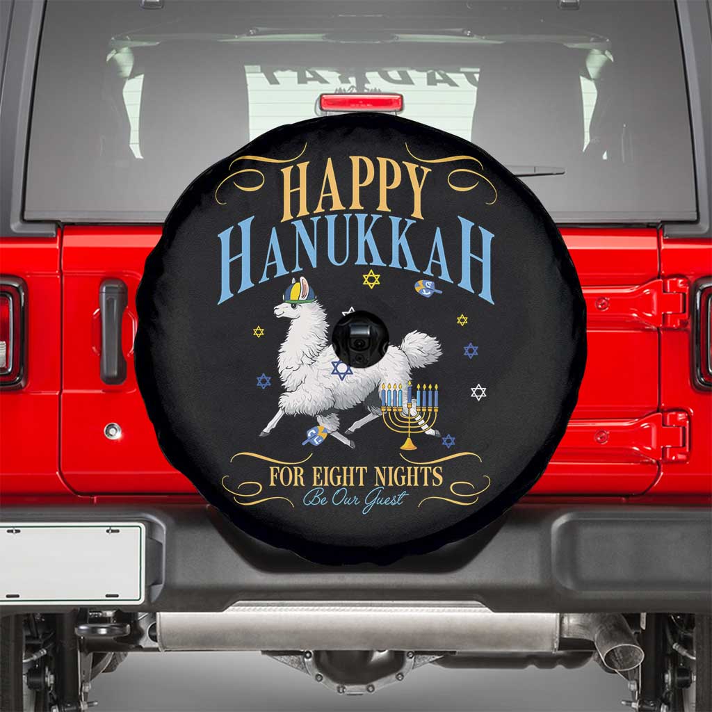 Funny Happy Hanukkah Llama Be Our Guest For Eight Nights Gift Spare Tire Cover Funny Hanukkah Gift TS12 Black Print Your Wear