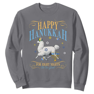 Funny Happy Hanukkah Llama Be Our Guest For Eight Nights Gift Sweatshirt Funny Hanukkah Gift TS12 Charcoal Print Your Wear
