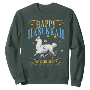 Funny Happy Hanukkah Llama Be Our Guest For Eight Nights Gift Sweatshirt Funny Hanukkah Gift TS12 Dark Forest Green Print Your Wear