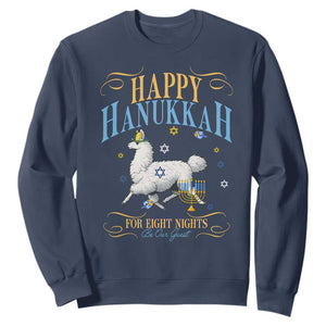 Funny Happy Hanukkah Llama Be Our Guest For Eight Nights Gift Sweatshirt Funny Hanukkah Gift TS12 Navy Print Your Wear