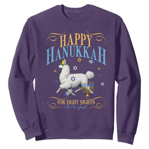 Funny Happy Hanukkah Llama Be Our Guest For Eight Nights Gift Sweatshirt Funny Hanukkah Gift TS12 Purple Print Your Wear
