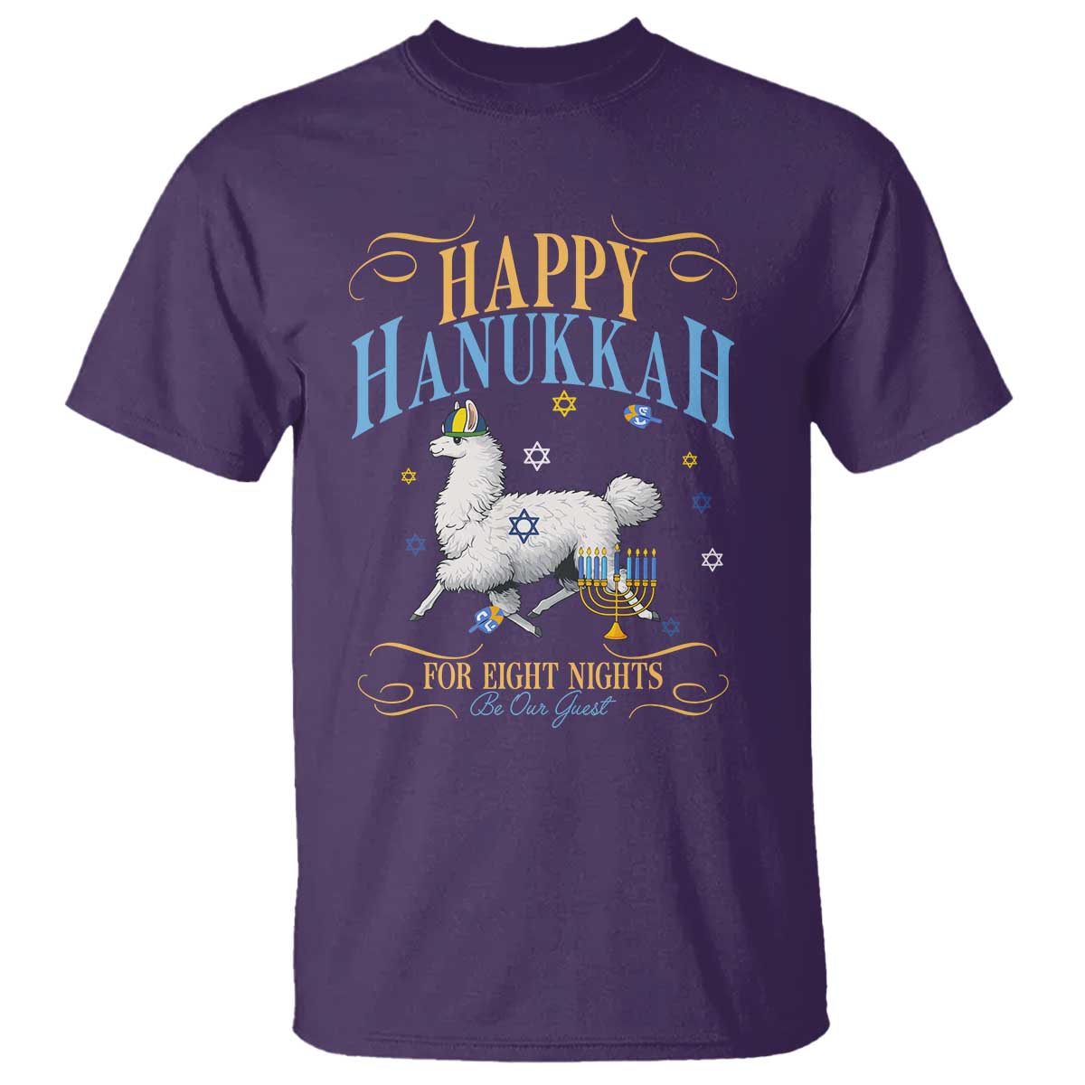 Funny Happy Hanukkah Llama Be Our Guest For Eight Nights Gift T Shirt Funny Hanukkah Gift TS12 Purple Print Your Wear