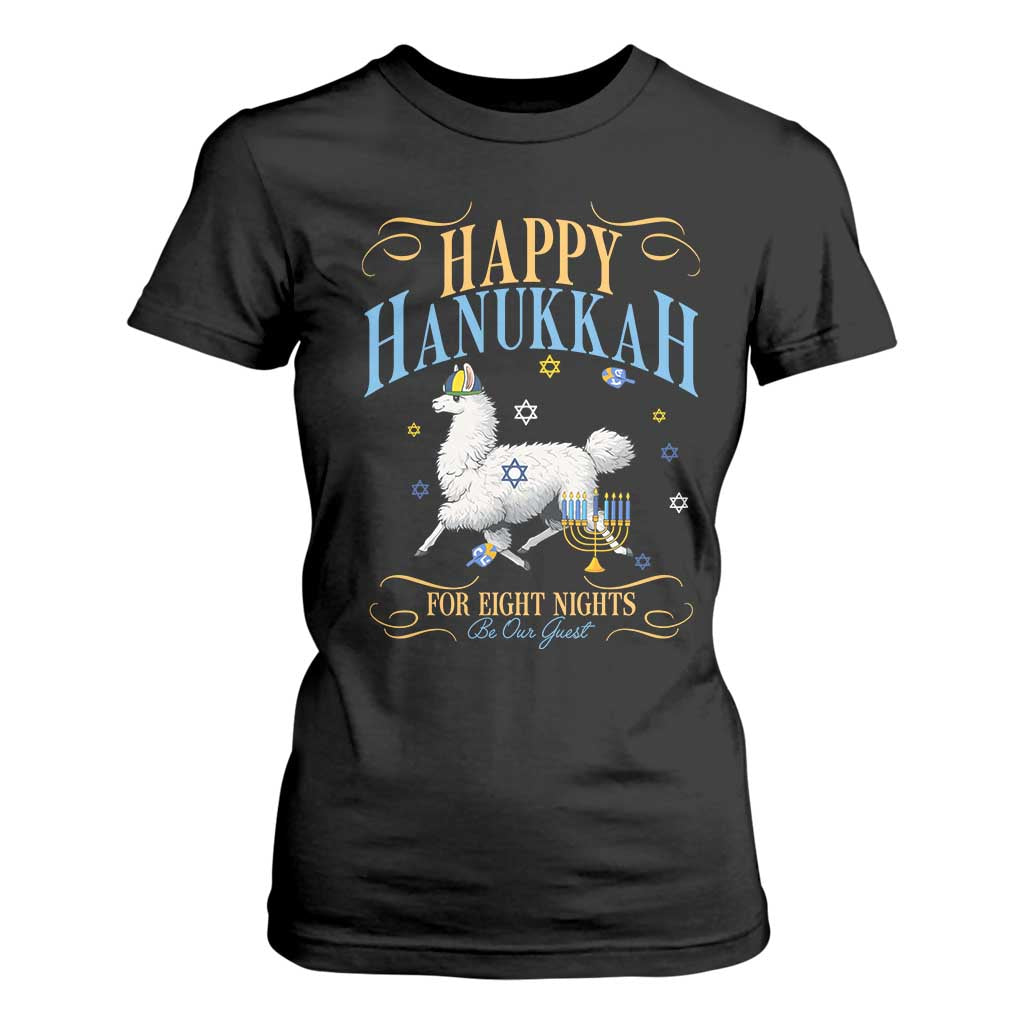 Funny Happy Hanukkah Llama Be Our Guest For Eight Nights Gift T Shirt For Women Funny Hanukkah Gift TS12 Black Print Your Wear