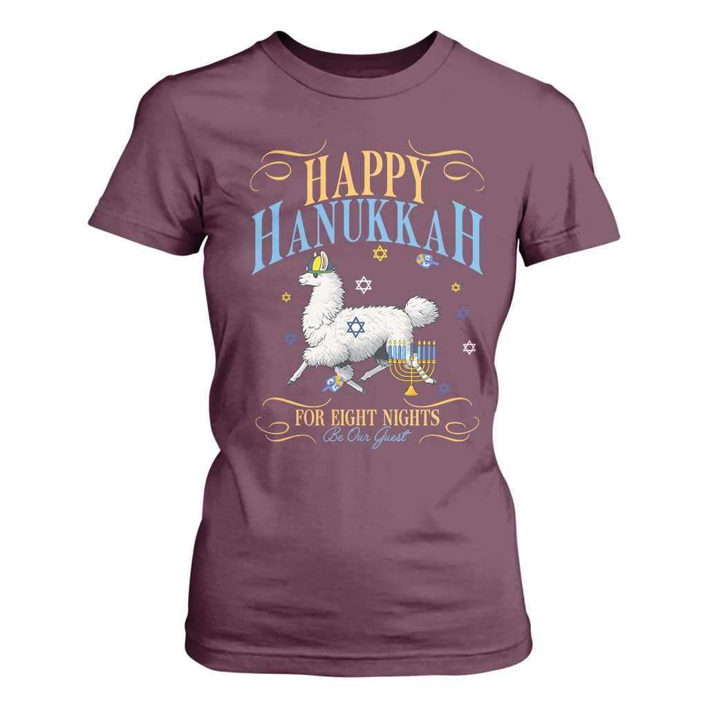 Funny Happy Hanukkah Llama Be Our Guest For Eight Nights Gift T Shirt For Women Funny Hanukkah Gift TS12 Maroon Print Your Wear