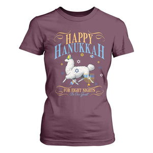 Funny Happy Hanukkah Llama Be Our Guest For Eight Nights Gift T Shirt For Women Funny Hanukkah Gift TS12 Maroon Print Your Wear