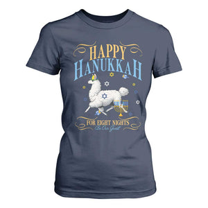 Funny Happy Hanukkah Llama Be Our Guest For Eight Nights Gift T Shirt For Women Funny Hanukkah Gift TS12 Navy Print Your Wear