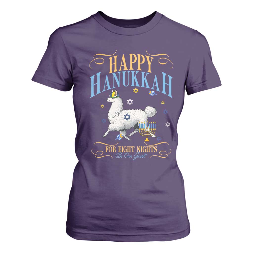 Funny Happy Hanukkah Llama Be Our Guest For Eight Nights Gift T Shirt For Women Funny Hanukkah Gift TS12 Purple Print Your Wear