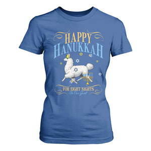 Funny Happy Hanukkah Llama Be Our Guest For Eight Nights Gift T Shirt For Women Funny Hanukkah Gift TS12 Royal Blue Print Your Wear