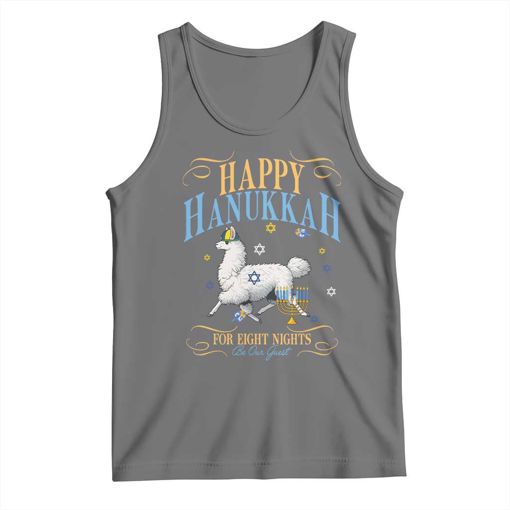 Funny Happy Hanukkah Llama Be Our Guest For Eight Nights Gift Tank Top Funny Hanukkah Gift TS12 Black Heather Print Your Wear