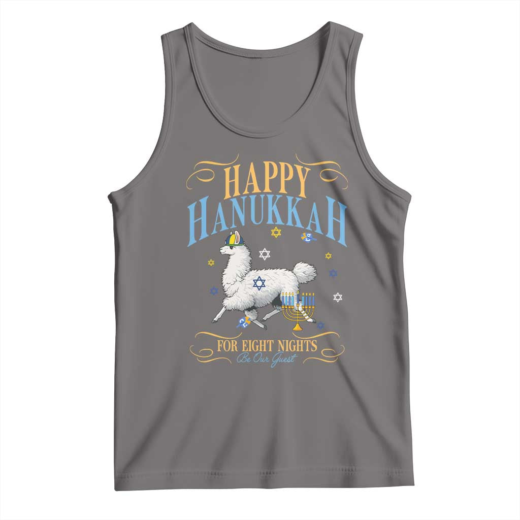 Funny Happy Hanukkah Llama Be Our Guest For Eight Nights Gift Tank Top Funny Hanukkah Gift TS12 Deep Heather Print Your Wear