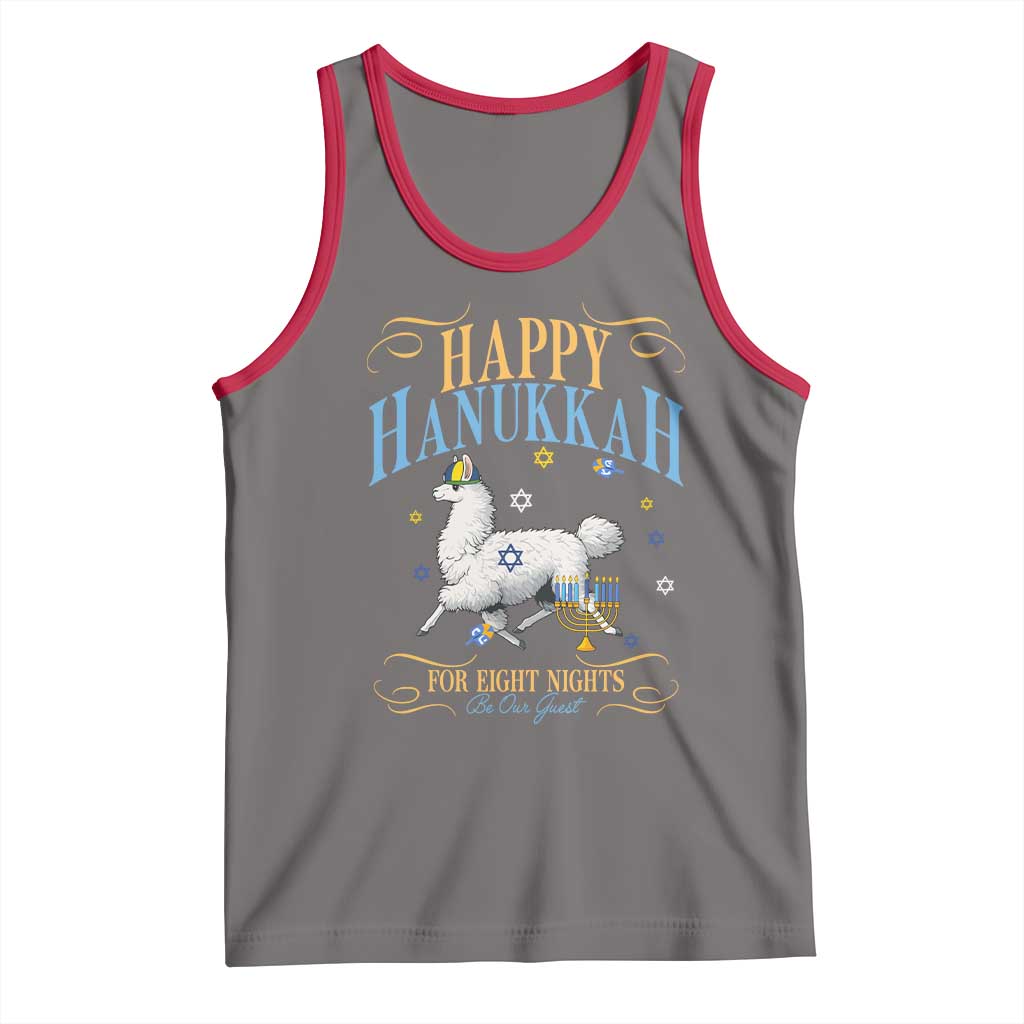 Funny Happy Hanukkah Llama Be Our Guest For Eight Nights Gift Tank Top Funny Hanukkah Gift TS12 Deep Heather Red Print Your Wear