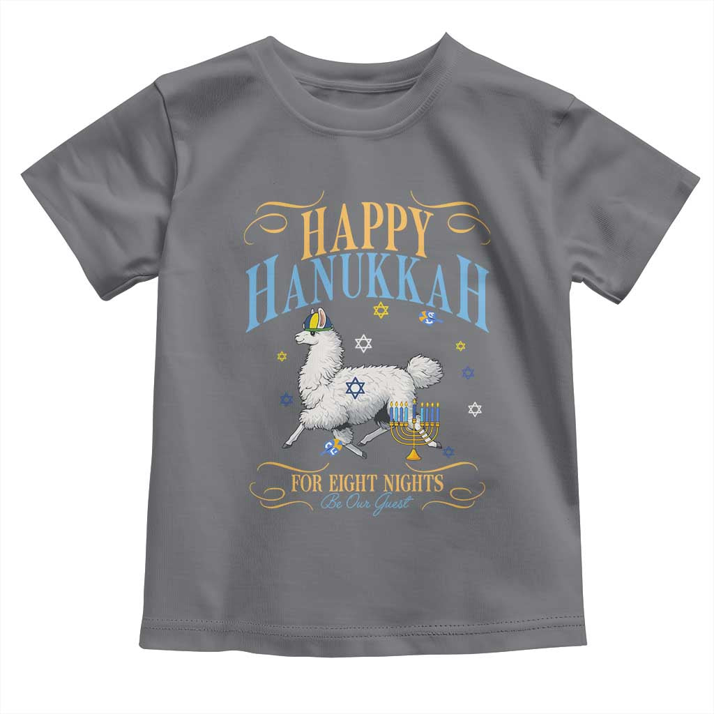Funny Happy Hanukkah Llama Be Our Guest For Eight Nights Gift Toddler T Shirt Funny Hanukkah Gift TS12 Charcoal Print Your Wear