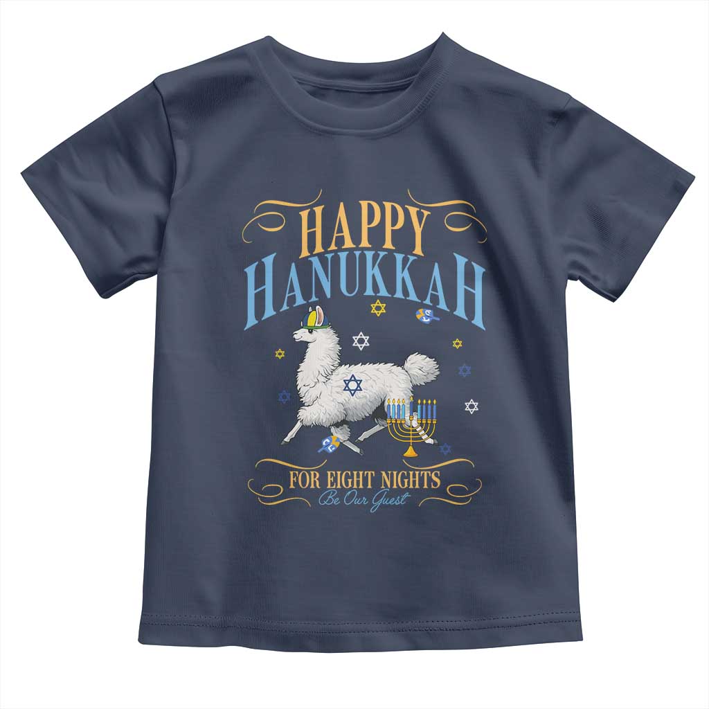 Funny Happy Hanukkah Llama Be Our Guest For Eight Nights Gift Toddler T Shirt Funny Hanukkah Gift TS12 Navy Print Your Wear