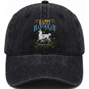 Funny Happy Hanukkah Llama Be Our Guest For Eight Nights Gift Washed Cotton Baseball Cap Funny Hanukkah Gift TS12 Print Your Wear