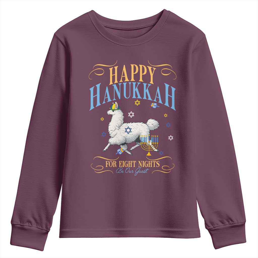 Funny Happy Hanukkah Llama Be Our Guest For Eight Nights Gift Youth Sweatshirt Funny Hanukkah Gift TS12 Maroon Print Your Wear