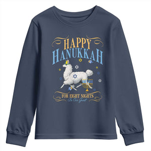 Funny Happy Hanukkah Llama Be Our Guest For Eight Nights Gift Youth Sweatshirt Funny Hanukkah Gift TS12 Navy Print Your Wear