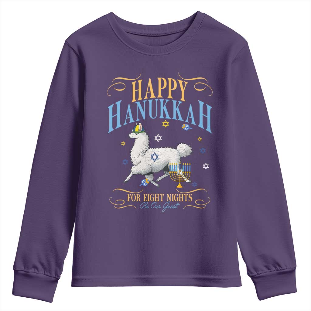 Funny Happy Hanukkah Llama Be Our Guest For Eight Nights Gift Youth Sweatshirt Funny Hanukkah Gift TS12 Purple Print Your Wear