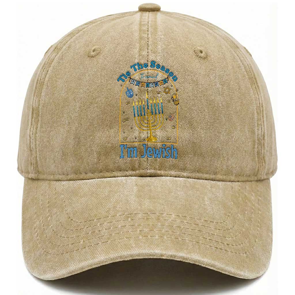 Funny Hanukkah Gift Washed Cotton Baseball Cap Tis The Season To Remind Everyone Im Jewish TS12 Print Your Wear