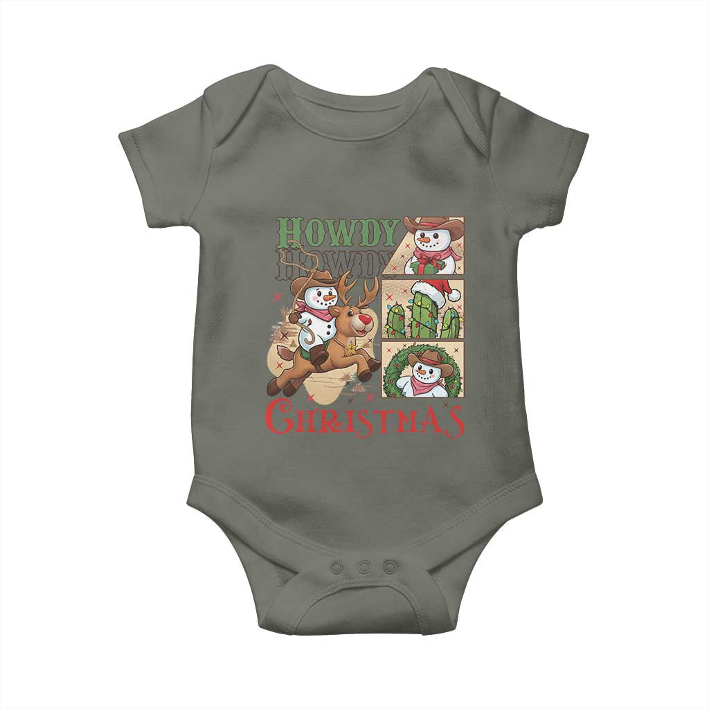 Funny Snowman Cowboy Howdy Christmas Baby Onesie Western Holiday Gift TS12 Military Green Print Your Wear