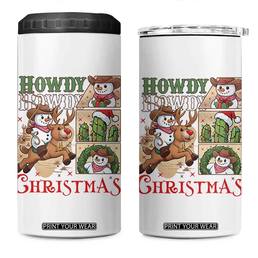 Funny Snowman Cowboy Howdy Christmas 4 in 1 Can Cooler Tumbler Western Holiday Gift TS12 One Size: 16 oz White Print Your Wear