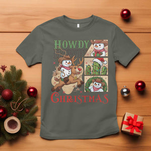 Funny Snowman Cowboy Howdy Christmas T Shirt Western Holiday Gift TS12 Military Green Print Your Wear