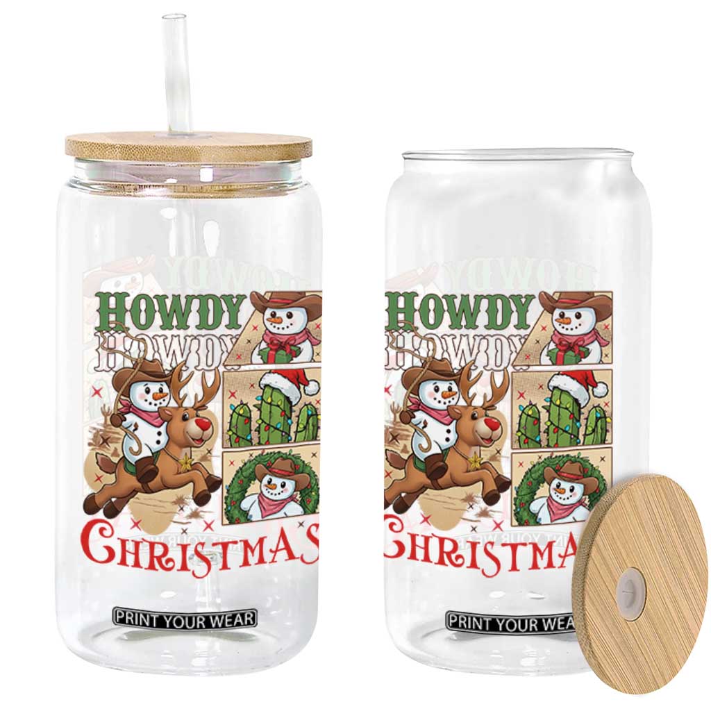 Funny Snowman Cowboy Howdy Christmas Glass Can Western Holiday Gift TS12 Print Your Wear
