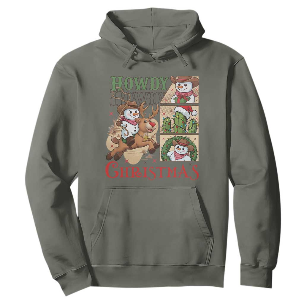 Funny Snowman Cowboy Howdy Christmas Hoodie Western Holiday Gift TS12 Military Green Print Your Wear