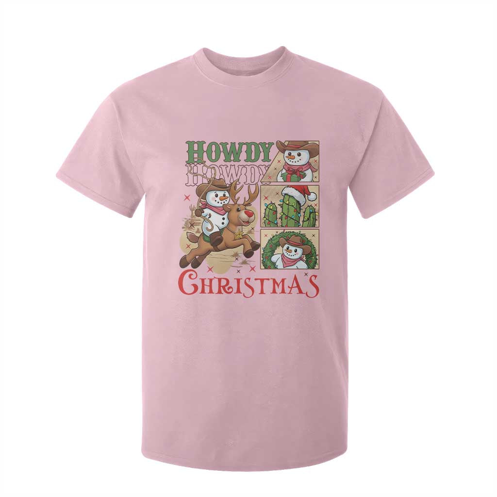 Funny Snowman Cowboy Howdy Christmas T Shirt For Kid Western Holiday Gift TS12 Light Pink Print Your Wear