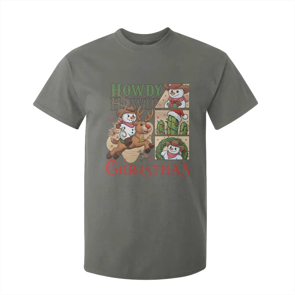 Funny Snowman Cowboy Howdy Christmas T Shirt For Kid Western Holiday Gift TS12 Military Green Print Your Wear