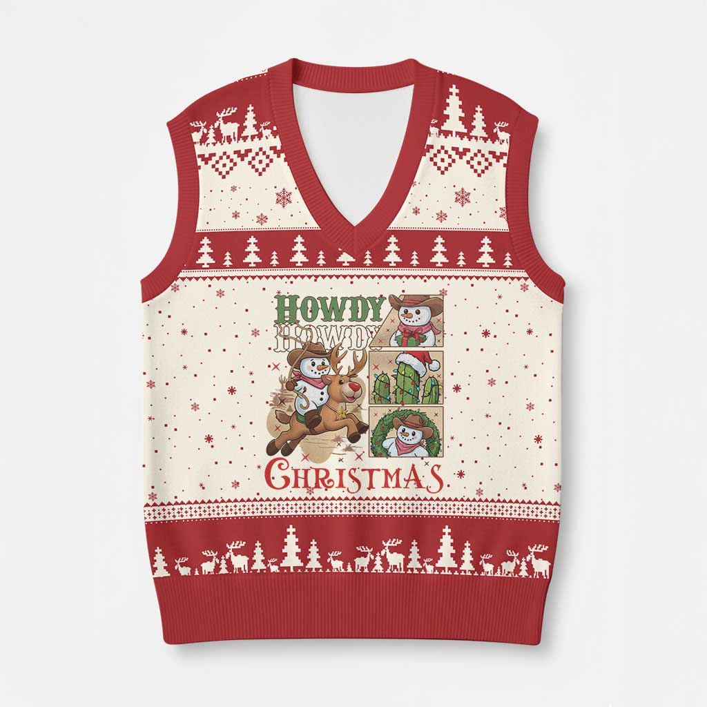 Funny Snowman Cowboy Howdy Xmas V-Neck Knit Sweater Vest Western Holiday Gift TS12 Beige Red Print Your Wear