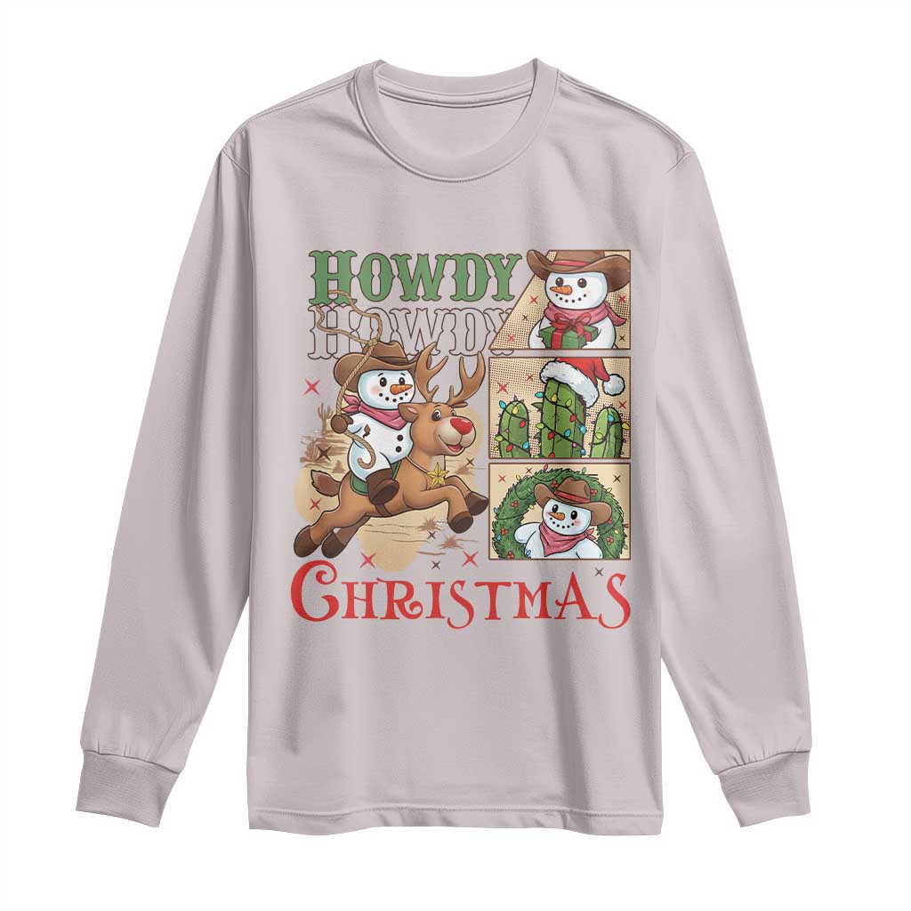 Funny Snowman Cowboy Howdy Christmas Long Sleeve Shirt Western Holiday Gift TS12 Ice Gray Print Your Wear