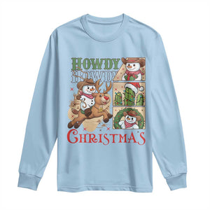 Funny Snowman Cowboy Howdy Christmas Long Sleeve Shirt Western Holiday Gift TS12 Light Blue Print Your Wear
