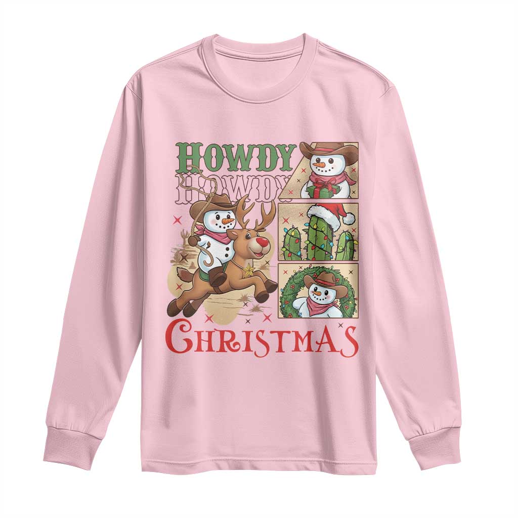 Funny Snowman Cowboy Howdy Christmas Long Sleeve Shirt Western Holiday Gift TS12 Light Pink Print Your Wear