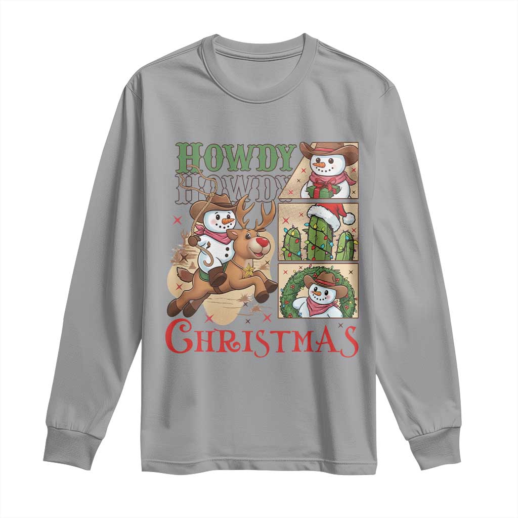 Funny Snowman Cowboy Howdy Christmas Long Sleeve Shirt Western Holiday Gift TS12 Sport Gray Print Your Wear