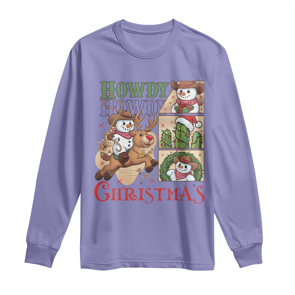 Funny Snowman Cowboy Howdy Christmas Long Sleeve Shirt Western Holiday Gift TS12 Violet Print Your Wear